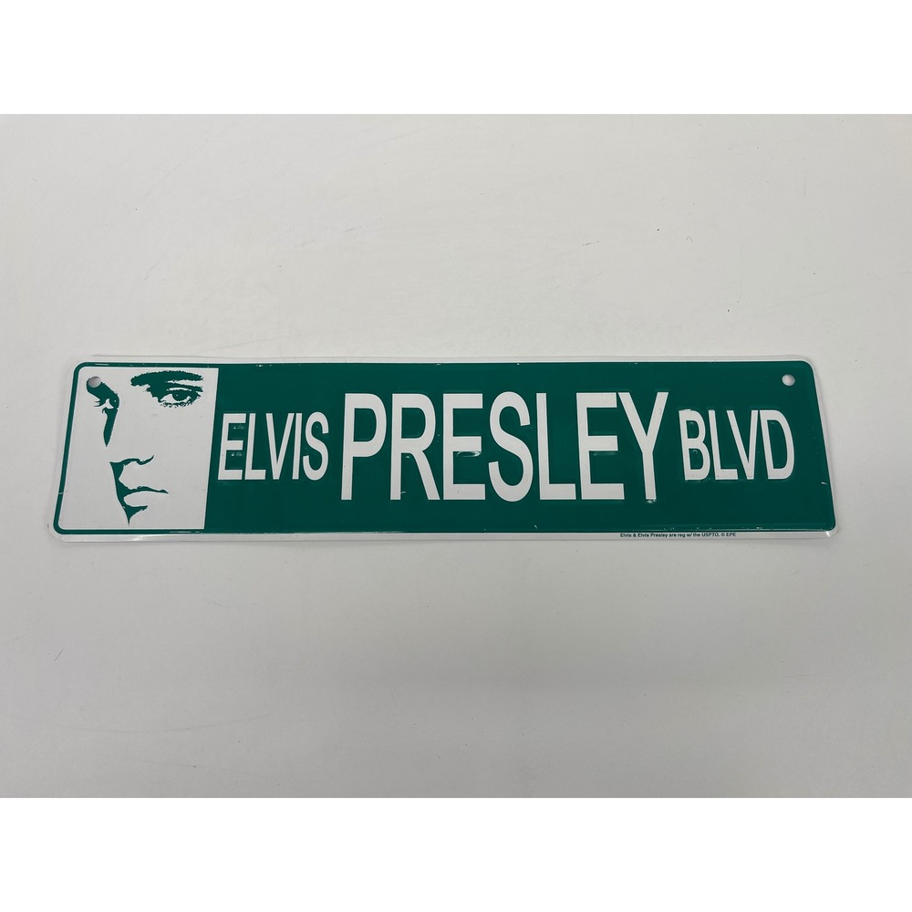 Elvis Presley Blvd Street Sign Metal Embossed Green White EPE Souvenir 16.5x4